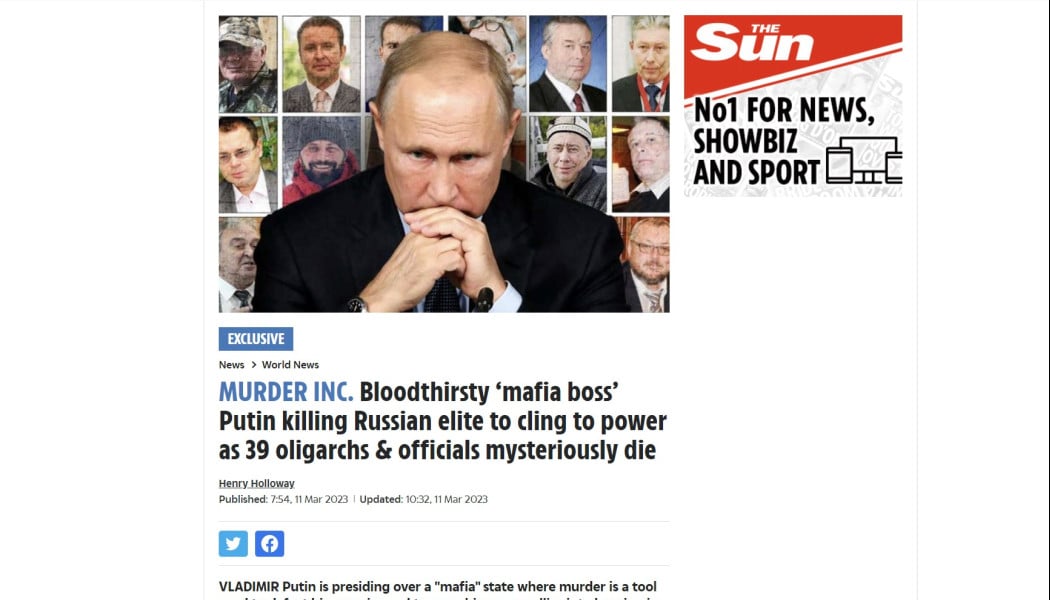 Ρεπορτάζ της SUN "σκίζει" τον Πούτιν! "Αφεντικό μαφίας" - Σκότωσε 39 "αυτοκτονημένους" Ρώσους