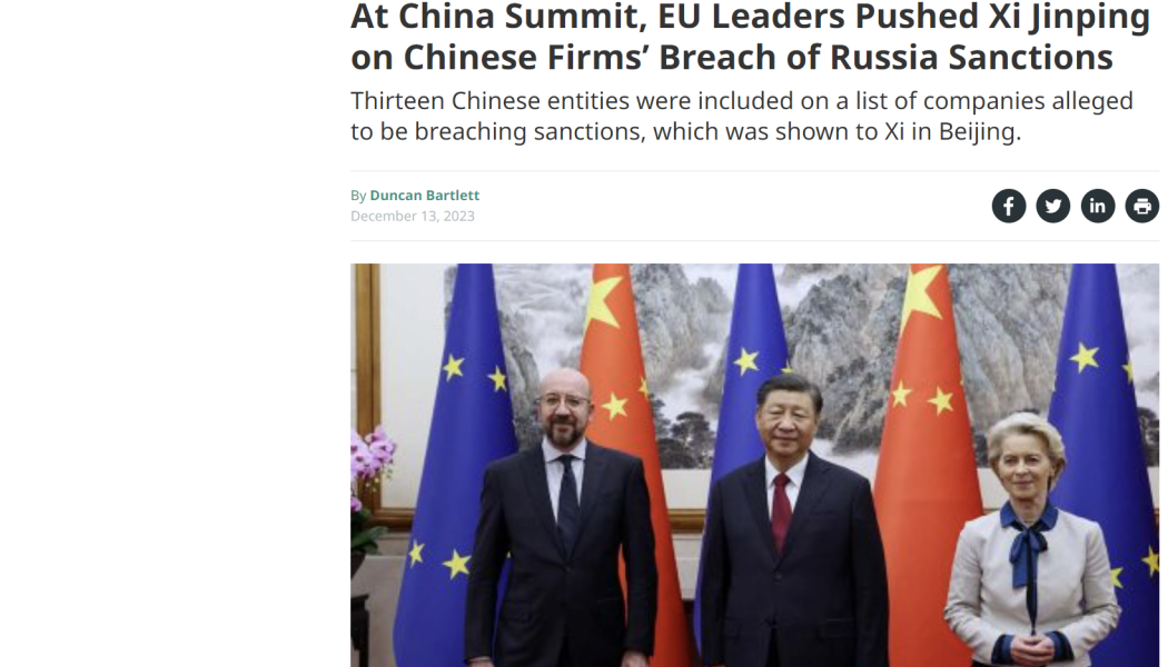 Μήνυμα ηγετών της ΕΕ στον Σι Τζιπίνγκ για τις κινεζικές εταιρείες που παραβιάζουν τις κυρώσεις κατά της Ρωσίας