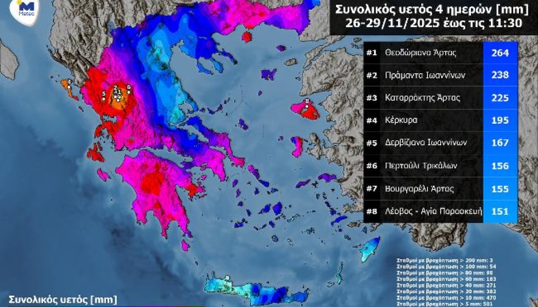 "Πνίγηκε η Ελλάδα" - Πόσο έβρεξε τις τελευταίες 4 μέρες - Δείτε τον χάρτη