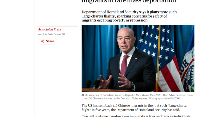 Οι ΗΠΑ απέλασαν πάνω από 100 Κινέζους μετανάστες