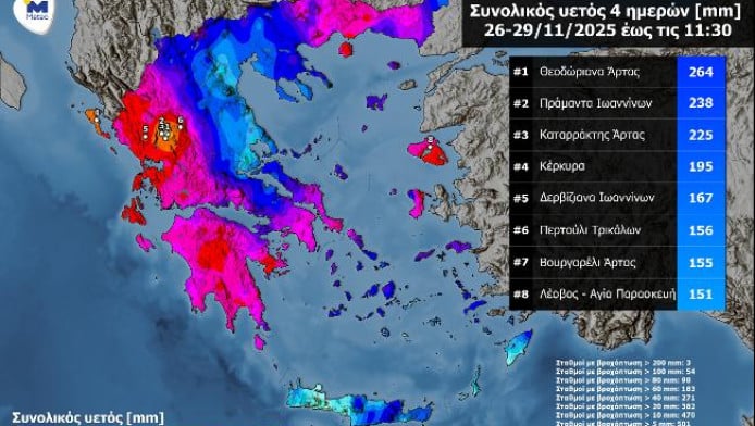 "Πνίγηκε η Ελλάδα" - Πόσο έβρεξε τις τελευταίες 4 μέρες - Δείτε τον χάρτη