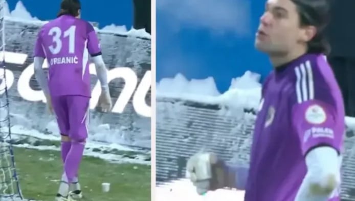 Τερματοφύλακας στην Τουρκία έπινε ζεστό τσάι εν αγώνα για να ζεσταθεί! (vd)