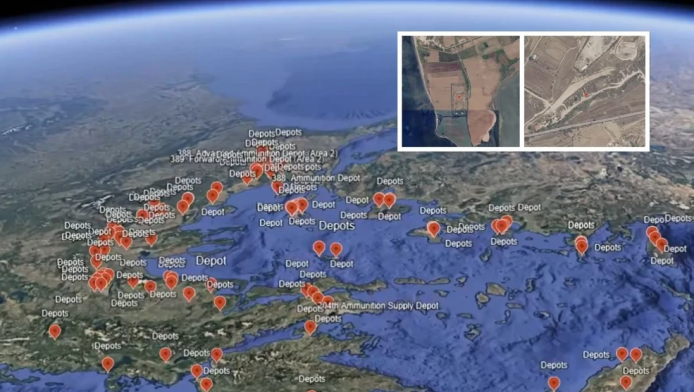 Οι Τούρκοι δημοσίευσαν χάρτη με τις αποθήκες πυρομαχικών σε όλη την Ελλάδα