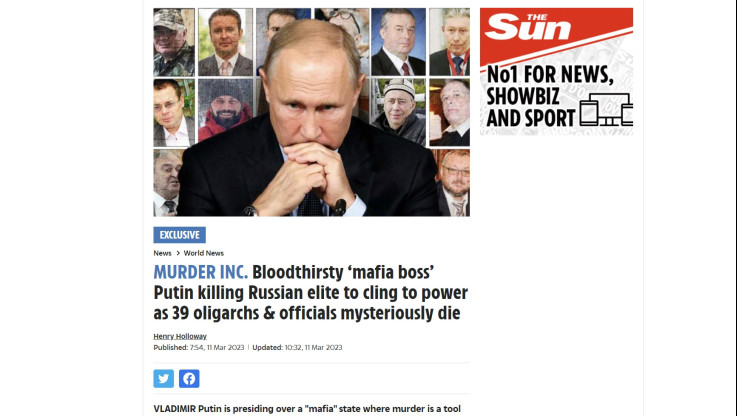 Ρεπορτάζ της SUN "σκίζει" τον Πούτιν! "Αφεντικό μαφίας" - Σκότωσε 39 "αυτοκτονημένους" Ρώσους