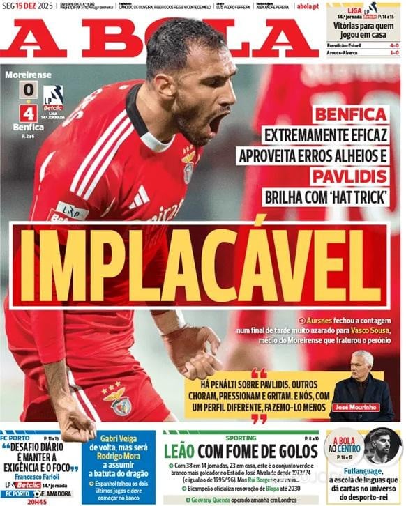 Πρωτοσέλιδο στην A΄ Bola το show Παυλίδη στην 4άρα της Μπενφίκα (ΦΩΤΟ)