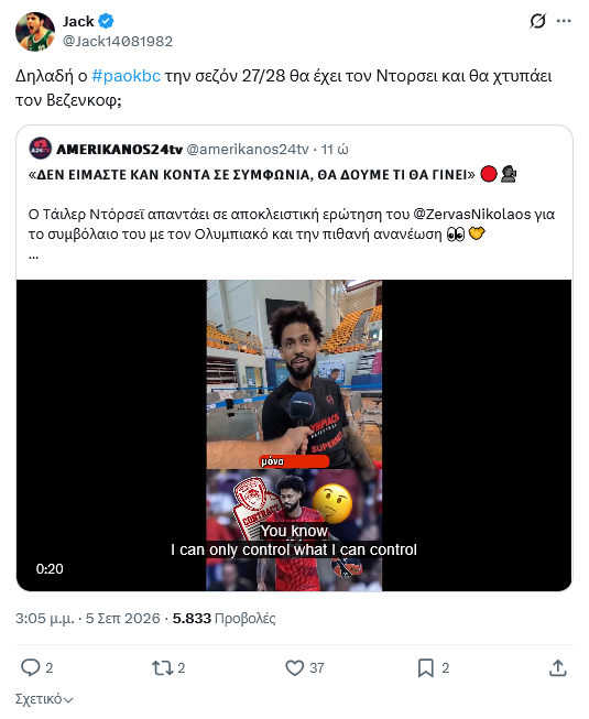 «Φωτιές» από τον πατέρα Ντόρσεϊ: Διπλό repost για… ΠΑΟΚ και Βεζένκοφ (ΦΩΤΟ)